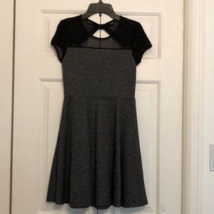 Silver Glitter Fabric Illusion Neck Skater Dress